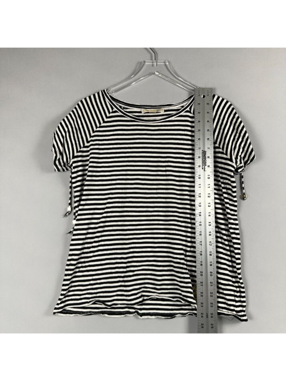 Michael Kors Top Size Medium Black White Striped Rglan Sleeve Side Ties - Picture 9 of 13